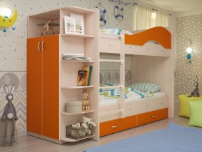 Кровать 2-х ярусная Мая с ящиками и шкафом на латофлексах оранж в Тарко-Сале - tarko-sale.magazinmebel.ru | фото