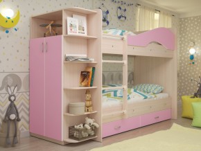 Кровать 2-х ярусная Мая с ящиками и шкафом на латофлексах розовый в Тарко-Сале - tarko-sale.magazinmebel.ru | фото