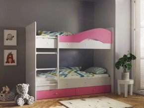 Кровать 2-х ярусная Мая с ящиками на латофлексах белый-розовый в Тарко-Сале - tarko-sale.magazinmebel.ru | фото