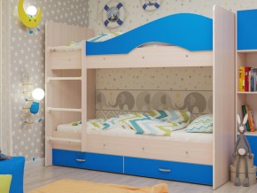 Кровать 2-х ярусная Мая с ящиками на латофлексах млечный дуб/синий в Тарко-Сале - tarko-sale.magazinmebel.ru | фото - изображение 1