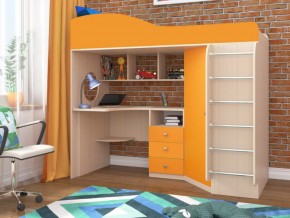 Кровать чердак Кадет 1 с металлической лестницей Дуб молочный-Оранжевый в Тарко-Сале - tarko-sale.magazinmebel.ru | фото