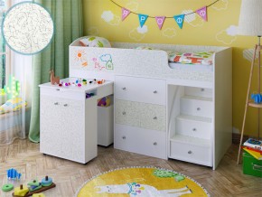 Кровать чердак Малыш 70х160 белый с фасадом для рисования феритейл в Тарко-Сале - tarko-sale.magazinmebel.ru | фото