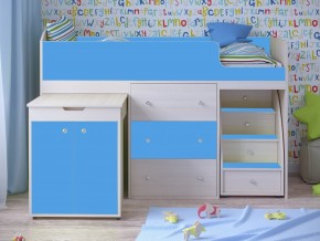 Кровать чердак Малыш 80х180 Дуб молочный, Голубой в Тарко-Сале - tarko-sale.magazinmebel.ru | фото