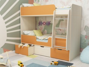 Кровать двухъярусная Малыш двойняшка дуб молочный-оранжевый в Тарко-Сале - tarko-sale.magazinmebel.ru | фото - изображение 1