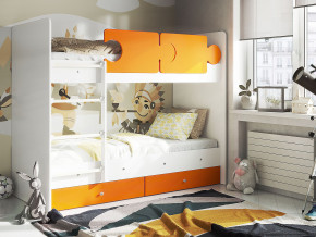 Кровать двухъярусная Тетрис латы с бортиками белый-оранжевый в Тарко-Сале - tarko-sale.magazinmebel.ru | фото