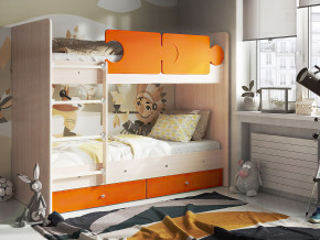 Кровать двухъярусная Тетрис латы с бортиками дуб млечный-оранжевый в Тарко-Сале - tarko-sale.magazinmebel.ru | фото