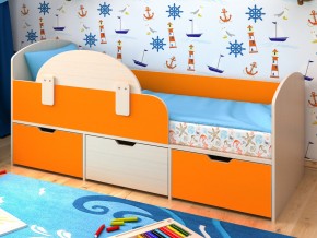 Кровать Малыш Мини Дуб молочный-Оранжевый без бортика в Тарко-Сале - tarko-sale.magazinmebel.ru | фото
